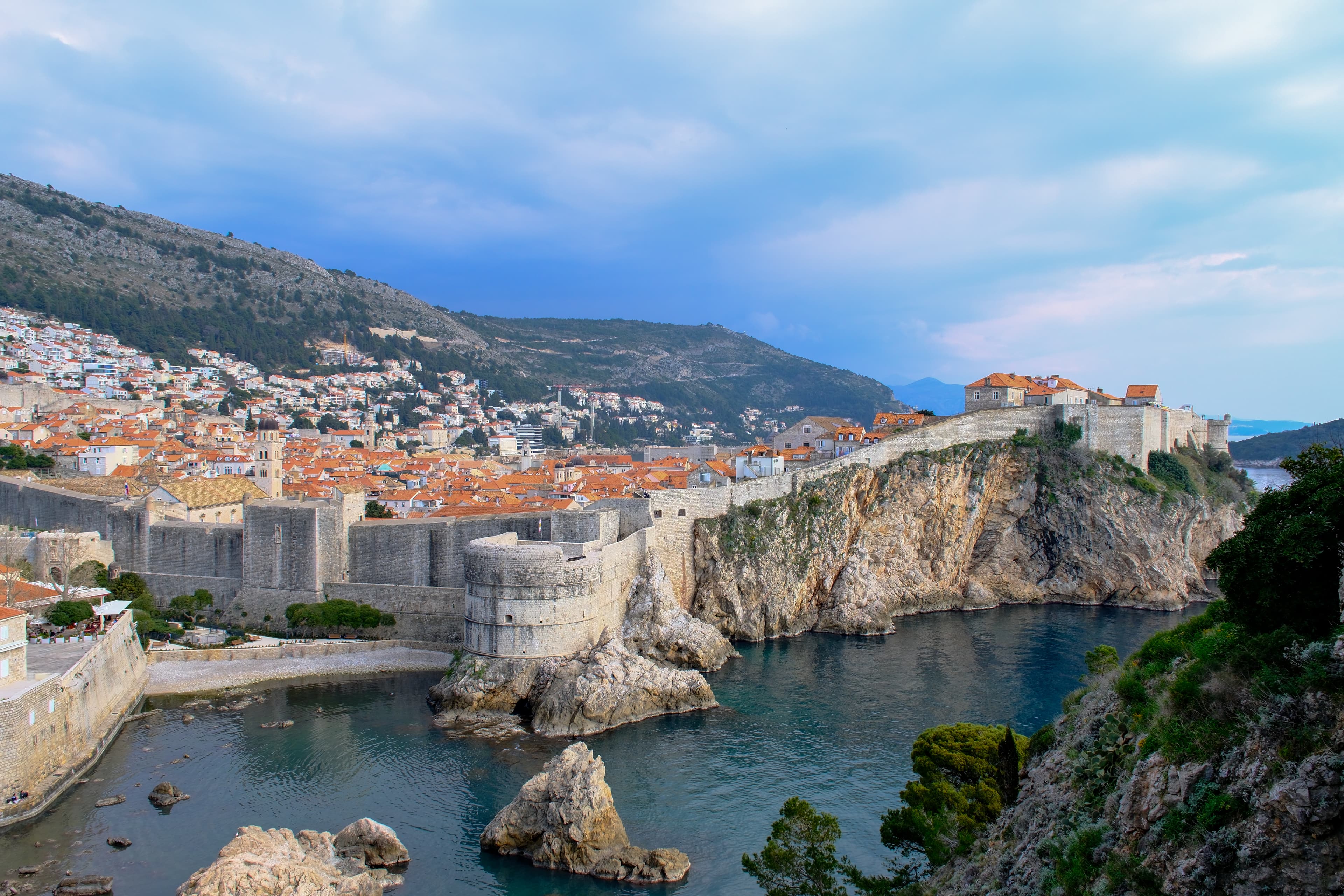 A scenic view of Dubrovnik's old town and coastline.