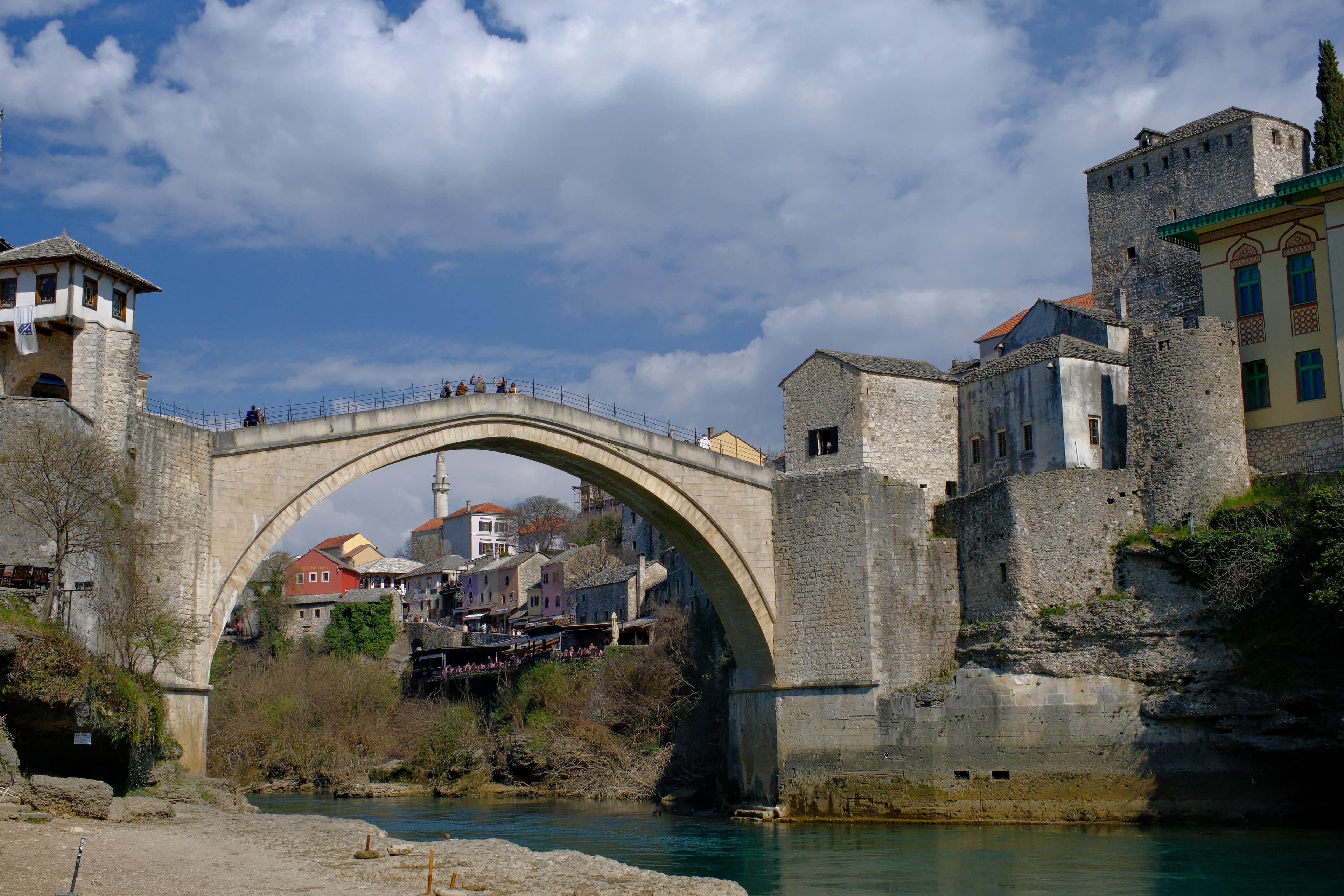 The historic Stari Most bridge spanning the Neretva River in Mostar.